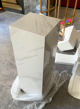 大理石摆台客厅玄关地台电视柜旁落地柱子石墩摆件底座基座雕塑台