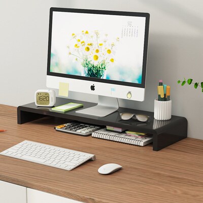 Large Dual Monitor Stand Riser, Solid Wood Desk Shelf Office