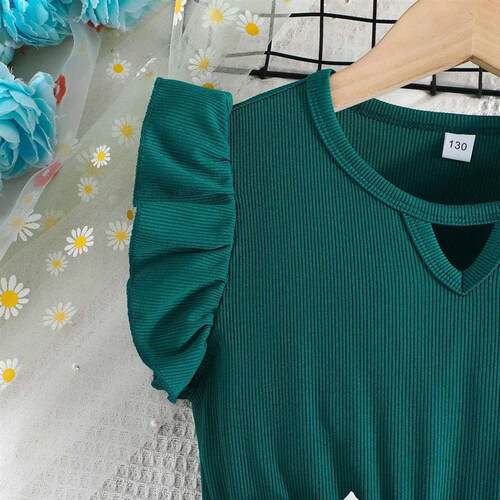 Dress For Kids 7-12 Years old Birthday Emerald Green Ruffled