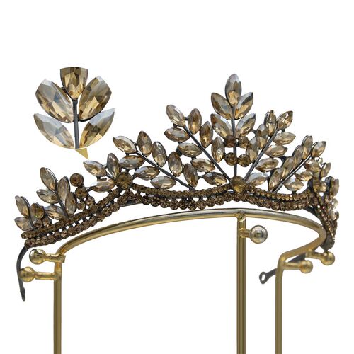 Multi-Color Alloy Crystal Bridal Tiara Black Crown Handmade