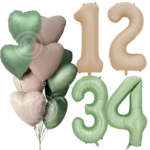 1set Vintage Balloon Set Green Caramel with 40inch Number Ba