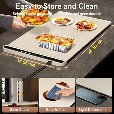 Electric Warming Tray Foldable Food Warmer Mat with 3 Tem Se