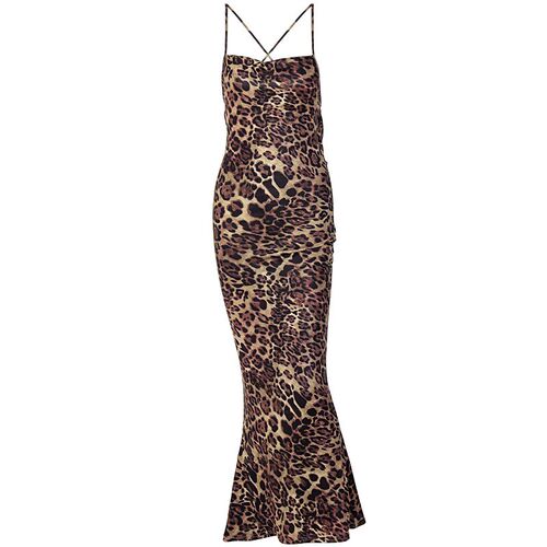 Sexy Backless Tie MidLength Dress Leopard Print 2025 Spring