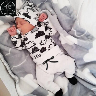 3 Pcs Newborn Baby Boy Clothes Set Cloud boys Cotton White