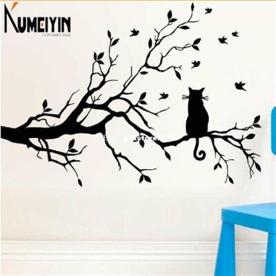 black Cat Branch Wall Stickers Decal Home Decoration Removab