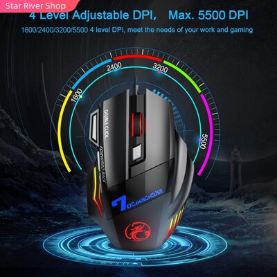 Ergonomic Wired Gaming Mouse LED 5500 DPI USB Computer Mouse