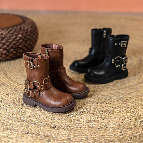 Childrens Martin Boots Korean Style Shoes Short Boots Brown