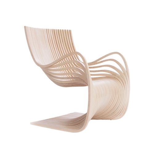 实木切片休闲椅设计师弯曲木椅子异形休息椅咖啡厅阳台扶手靠背椅