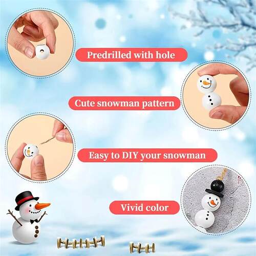 50pcs/100pcs Christmas Snowman Wooden Beads With Jute Twine