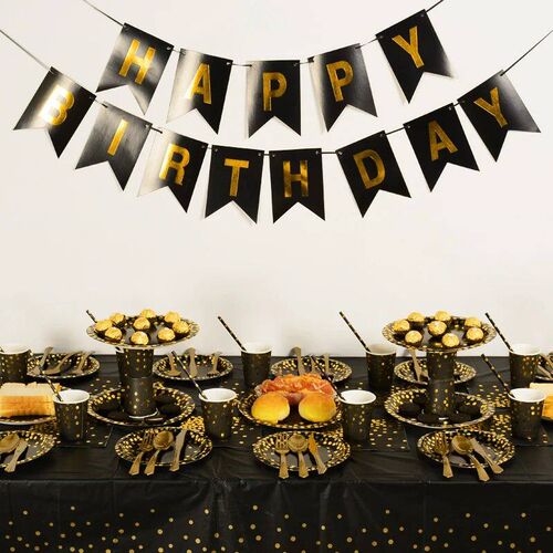 Disposable Tableware Plate Birthday Party Decorations Black
