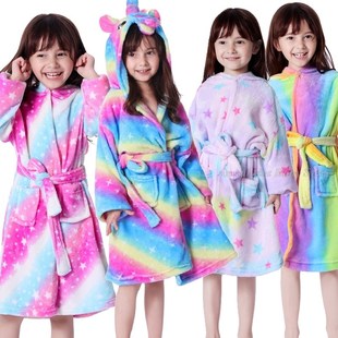 Girl Robes for Kids Winter Bathrobe Unicorn Pajamas Rainbow