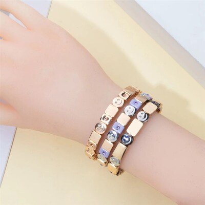 Happy Bracelets For Women Gold Color Beaded Elastic Zirconia