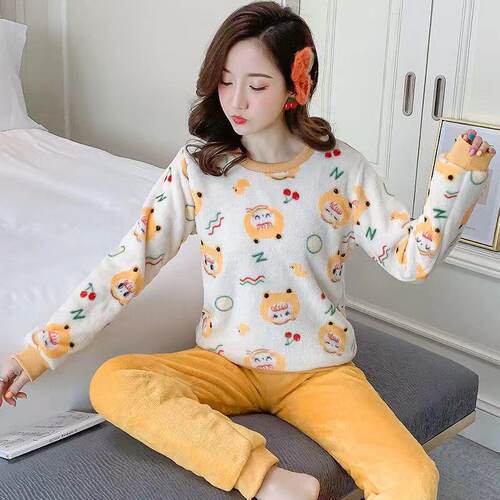 New 2021 Autumn Winter Warm Flannel Women Pyjamas Sets Thick