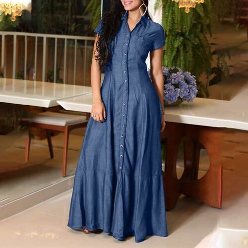 Short Sleeve Women Dresses With Pockets Loose Big Swing Turn