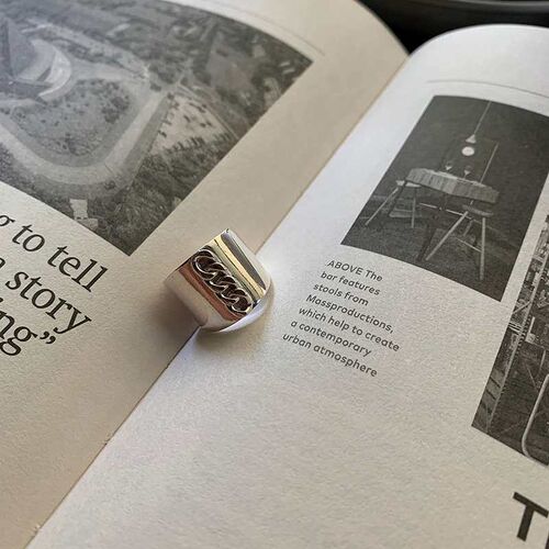 Heavy industry retro ring buckle striped ring ins cold wind