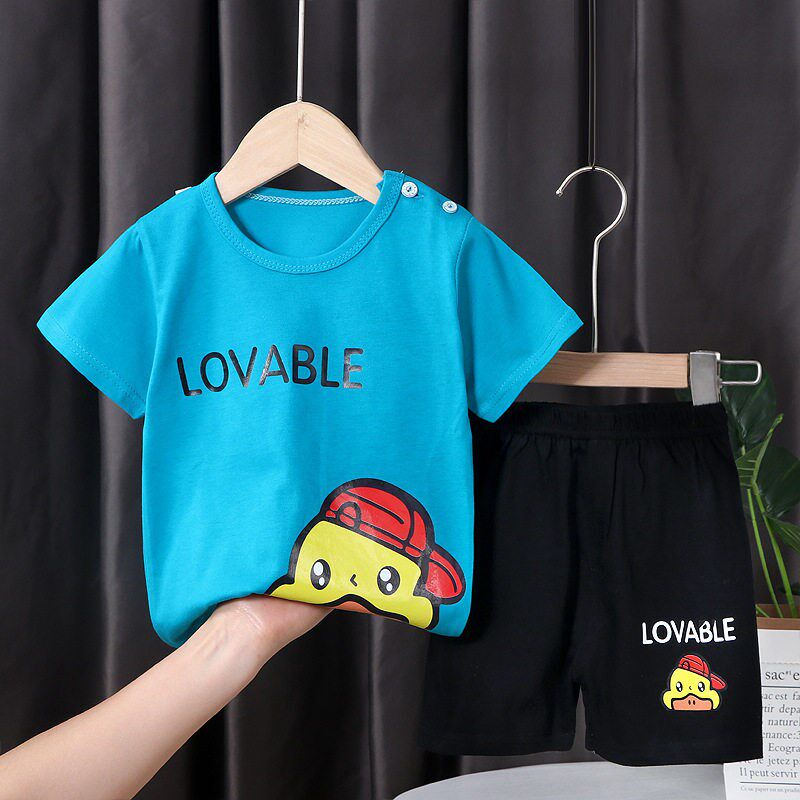 Childrens Pijamas Sleepwear Cotton Boys Suit Baby Summer Sh - 实物图