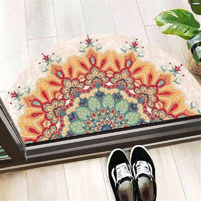 1pc Semi-Circular Door Rug Boho Style Floor Mat Vintage
