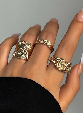3Pcs Vintage Irregular Pleated Open Ring for Women Men Vinta
