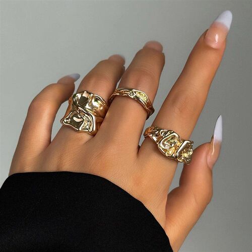 3Pcs Vintage Irregular Pleated Open Ring for Women Men Vinta