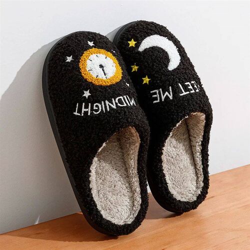 Fashion Winter Slippers Midnight Women Moon and Clock
