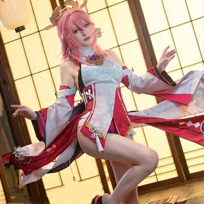 Kostum Cosplay Genshin Impact Yae Miko Guuji Yae Pakaian Pes