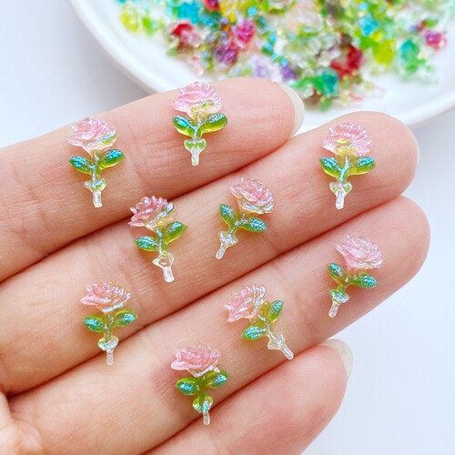 100Pcs New Cute Mini 7*11mm Shiny Roses Flat Back Resin Cabo