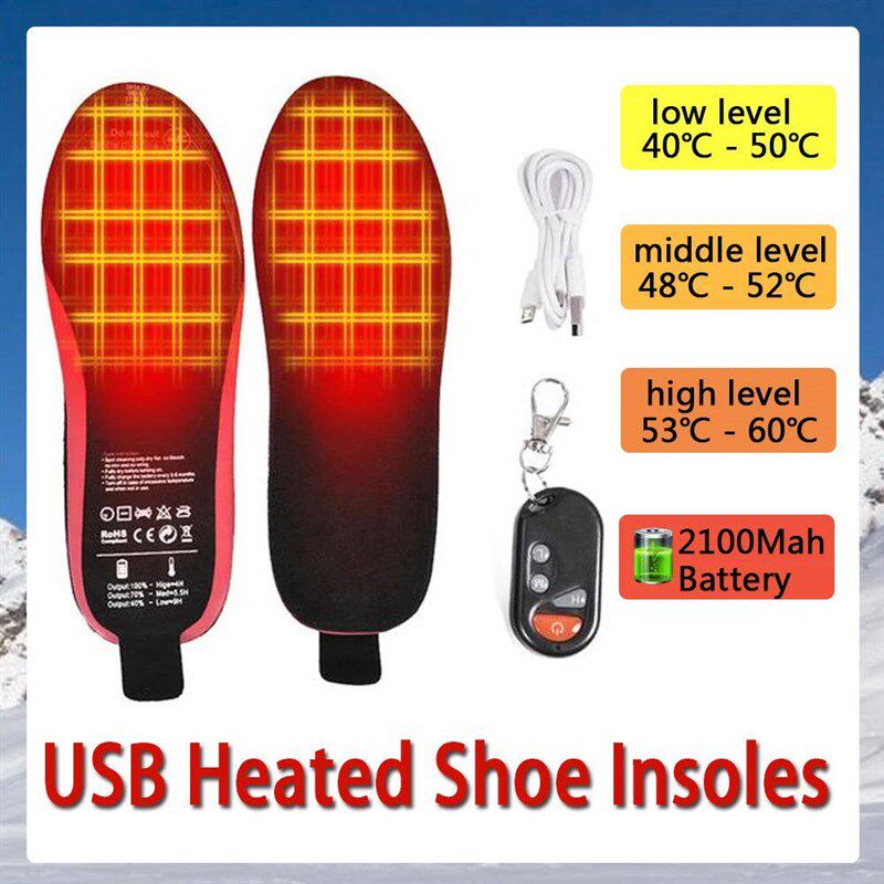 USB Heated Shoe Insoles Feet Warm Sock Pad Mat 3 Speed Wirel