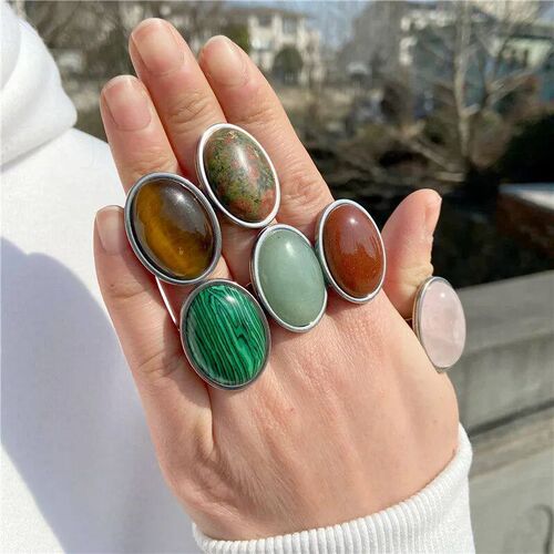 Rose Quartzs Rings Natural Stone Labradourites Beads Rings S