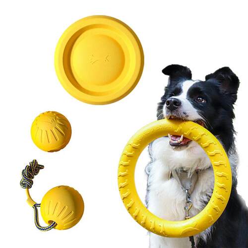 EVA Durable Dog Toys 4 Pack  Flying Disc + Ball + Tug Rope f