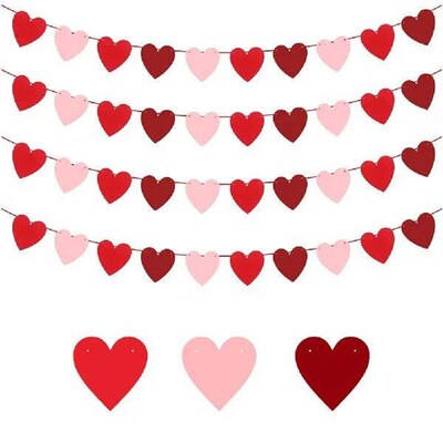 Valentines Love Flags Felt Love Heart Hanging Banners