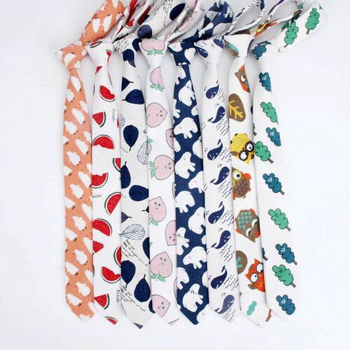 Linen Cotton Cartoon Tie For Men Women Skinny Neck Tie For W
