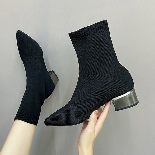 Womens Dress Pointed Mid-heeled Short Ankle Boot Female Aut