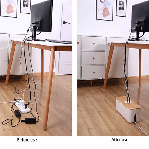 Wooden Cable Storage Box Power Line Storage Case Dustproof C