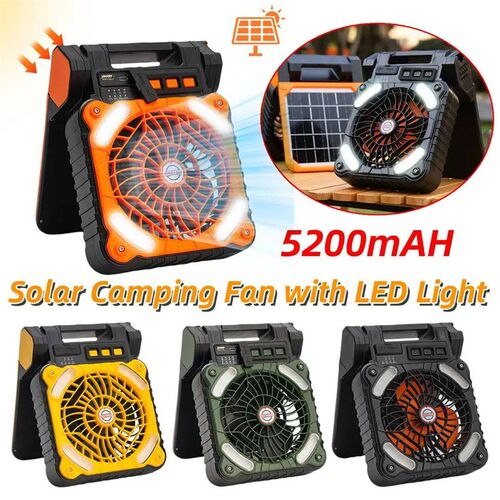 Solar Outdoor Tent Fan with LED Light USB Rechargeable Solar