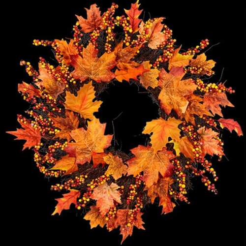45CM Fall Door Pumpkin Wreath Autumn Color Maple Leaf Hallow