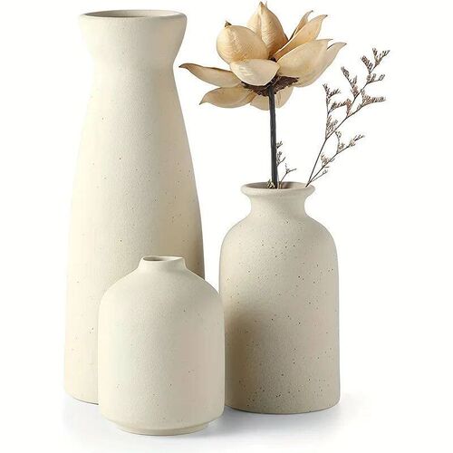 Set of 3 Ceramic Vase, Flower Vases For Rustic Home Decor, M