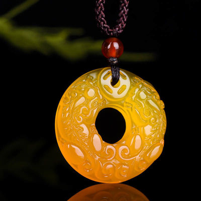 Natural Chinese Chalcedony Hand Carved Jade Pendant Necklace