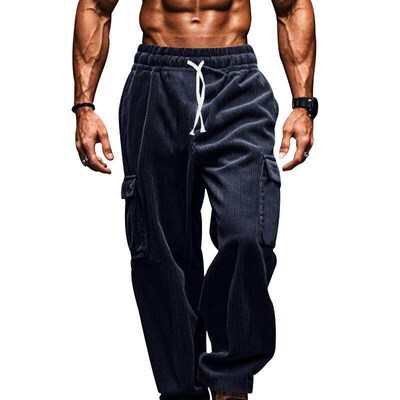 Corduroy mens workwear, multi pocket straight leg pants,