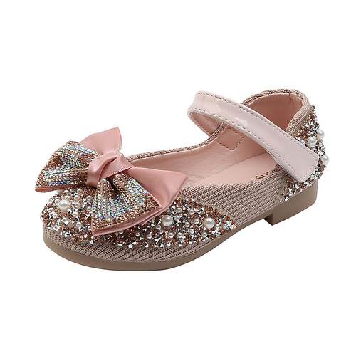New Children Leather Shoes Rhinestone Bow Princess Girls Par