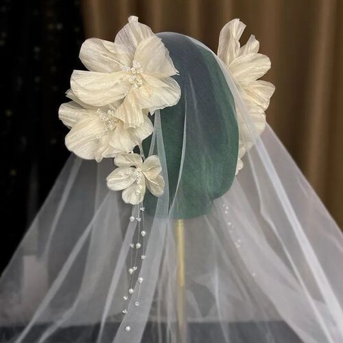 New French crepes flower Crystal Tassel side hair decoration