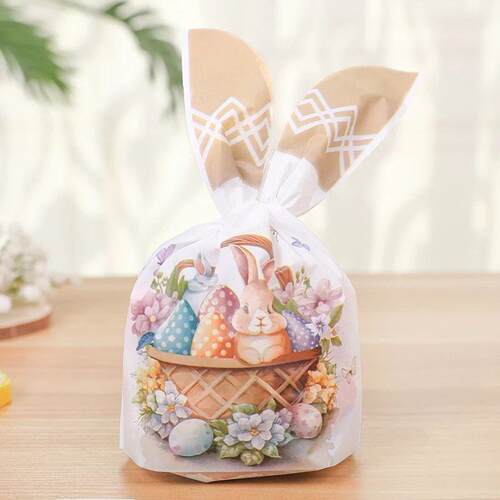 25/50pcs Easter Rabbit Ear Candy Cookies Bag Cute Bunny Eggs