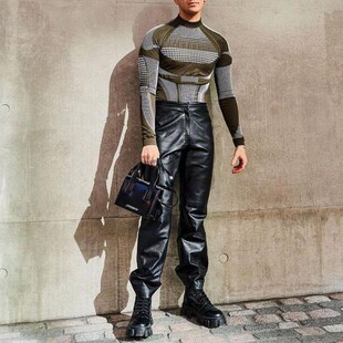 Skinny turtleneck knitted T-shirt slim bottoming shirt T恤男