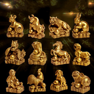 易水阁铜器鼠牛虎兔龙蛇马羊猴鸡狗猪铜摆件十二生肖家居创意摆件