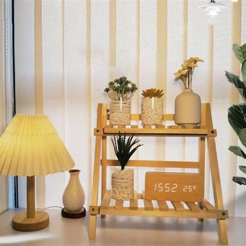 Wooden Desktop Storage Rack Double Layer Plant Stand Wood