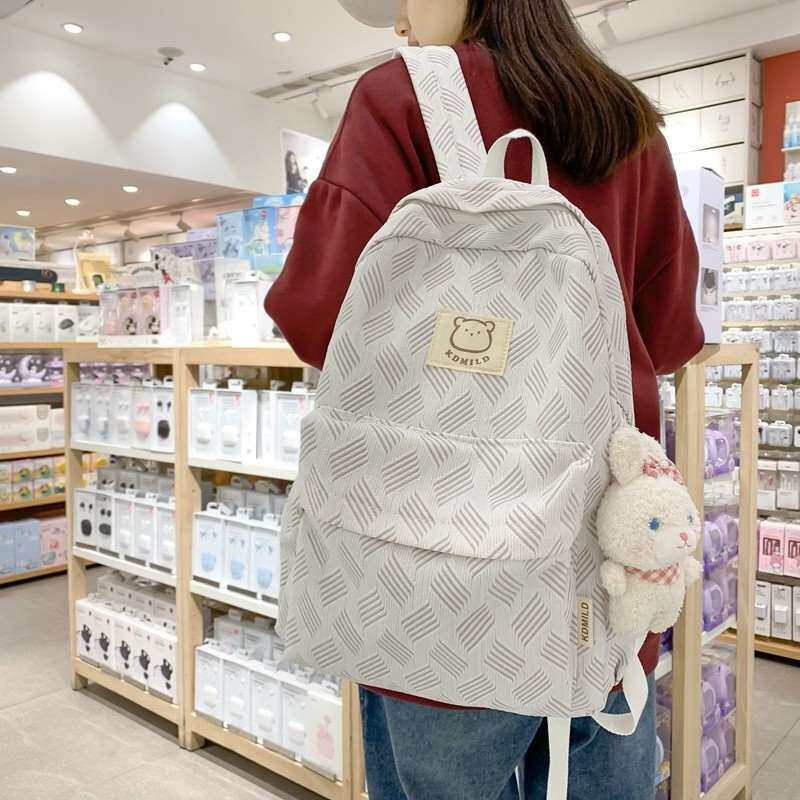 Simple Medium Schoolbag Womens New Fresh Sweet Burden-reduc - 实物图