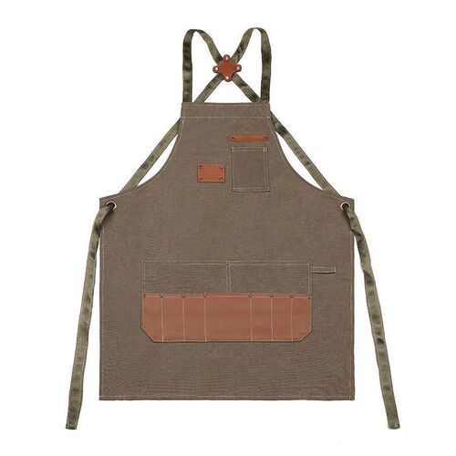 Kitchen Catering Thickened Denim Canvas Leather Apron Full-b
