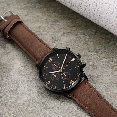 Men Casual Sport Watches Leather Band Quartz Watch fashion