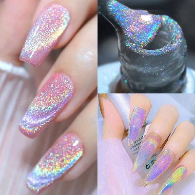 Laser Ranbow Cat Eye Gel Magnetc Nals Polsh Reflectve Sparkl