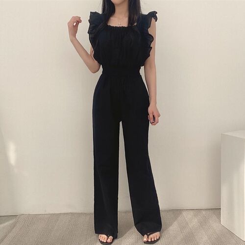Chic Summer French Style Retro Square Neck Ruffled Flying Sl