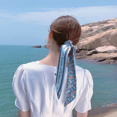 Fashion Printing Chiffon Check Grace Long Ribbon Bow Lady He